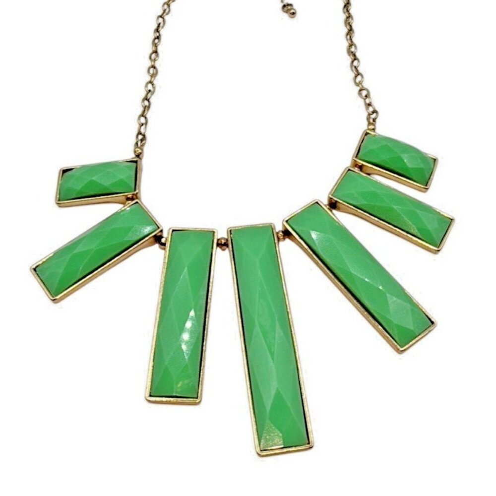 Green Gold Tribal Bar Faceted Necklace Graduated Spring Summer Easter Statement